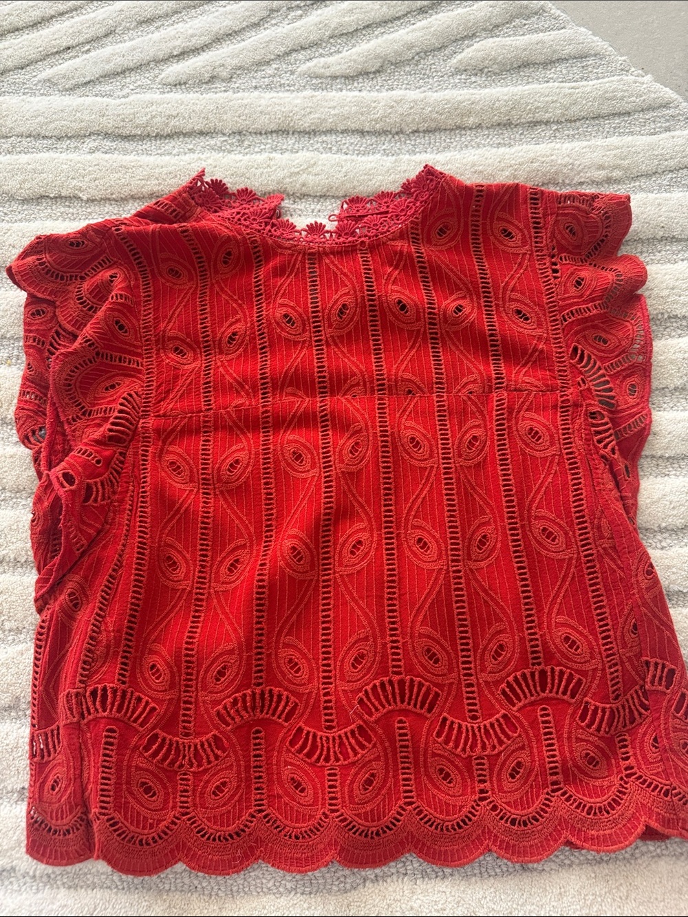 Tularosa Red Lace Eyelet Short Sleeve Top